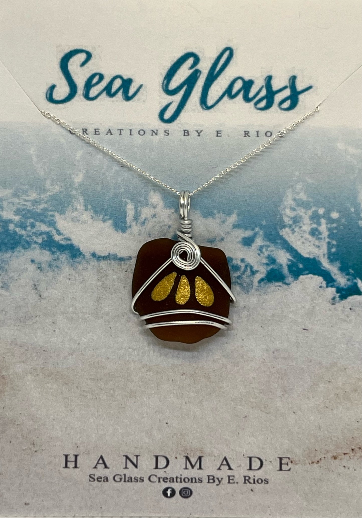 Golden Petals Sea Glass Pendant